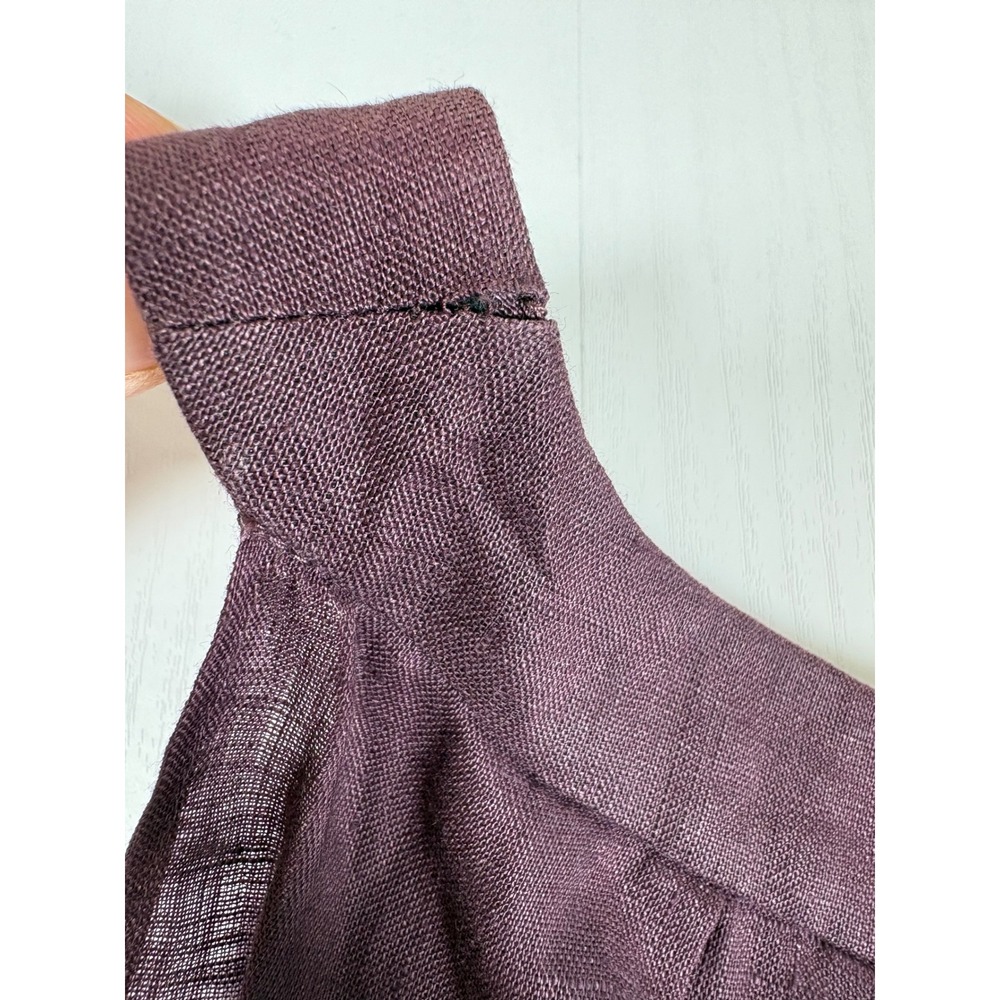 Ann Taylor LOFT Plum Purple 100% Linen Pleated Halter Neck Shift Dress Size 4 - Picture 9 of 15